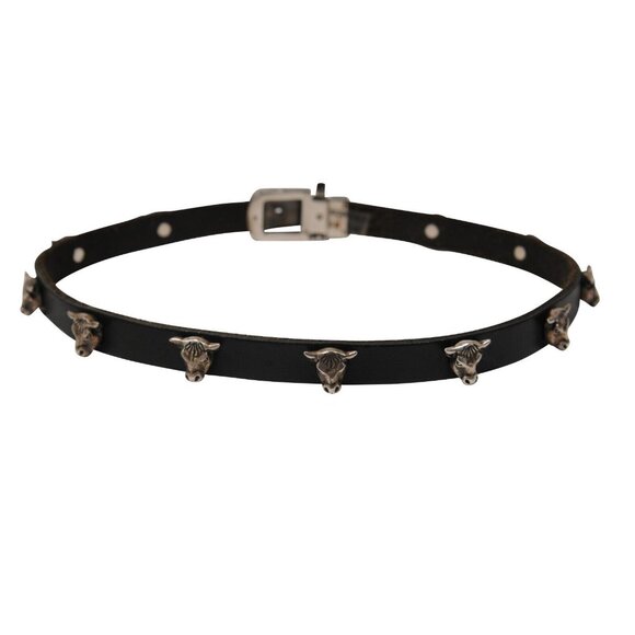 Gucci Anger Forest Bull Head Wrap Bracelet Size 18 925 Silver Black Leather - Picture 6 of 8